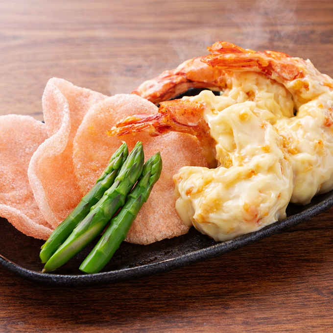 特大海老マヨネーズとアスパラガスのえびせんプレート